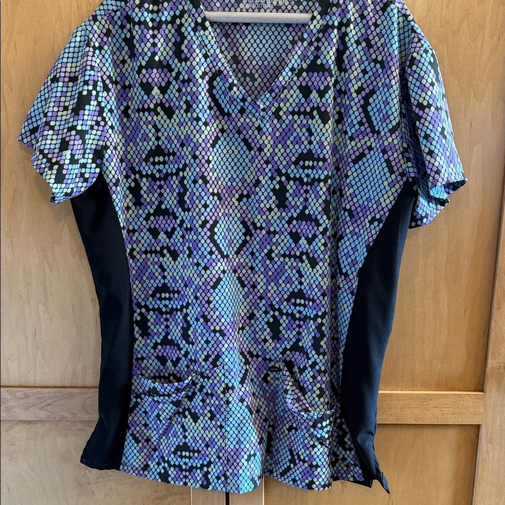 Blue and Purple Patterned Women's Scrub Top